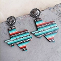 Western Texas map earrings with leopard print and pumpkin floral patterns for women - Striped Leopard Texas Style