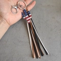 Western cactus keychain with American flag pattern and stylish tassel fringe pendant - Cactus Flag Style