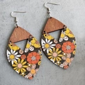 Bohemian wooden floral earrings with vintage yellow daisy prints and retro brown triangles - Vintage Floral (2)