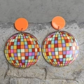 Retro disco ball style colorful checkered resin drop earrings on a stone background - Colorful Disco Ball Pattern (3)