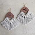 Bohemian tassel earrings with Morandi geometric wood and gray handwoven fringe accents - Light Gray