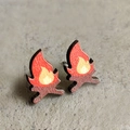 Creative wooden campfire stud earrings featuring red and yellow gradient flame design - Bonfire Shape (1)