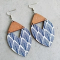 Bohemian wood earrings with blue palm leaf floral print and geometric leaf shape - Palm Leaf (4)