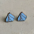 Handcrafted wooden geometric stud earrings featuring blue tent pattern and mountain texture - Tent Geometric Shape (2)