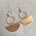 Minimalist gold geometric earrings with circular and semi-circle metal pendants - Mirror Smooth Circular Style / Gold