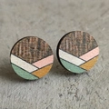Bohemian wood stud earrings with geometric mountain pattern and colorful stripes - Round Mountain Scenery (2)