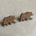 Detail showing laser-cut brown wooden bear earrings with realistic grain texture - Brown Bear Shape (4)