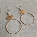 Minimalist geometric gold drop earrings featuring semicircle and round hoop pendants - Long Large Diameter Ring Style / Gold