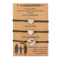 Three-piece stainless steel heart charm bracelets with woven ropes for three generations - Three Generations Heart (ZJ7582) / Set of 3