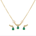 Set gioielli in rame con pietre verdi a pera e zirconi bianchi su catena dorata - Forma a Pera Verde Smeraldo (ZJ7580)