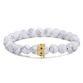 8mm white turquoise and volcanic stone beaded crown bracelet for men and women - White Beads With Gold Crown