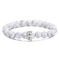8mm white howlite beaded bracelet with silver crown charm on a clean white background - White Beads With Silver Crown