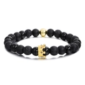 8mm black lava stone and matte bead bracelet with a gold-plated crown charm - Black Beads With Gold Crown