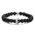 8mm Lavastein und matte schwarze Perlenarmband mit silberner Krone für Damen und Herren - Schwarze Perlen Mit Silberner Krone