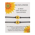 Handmade woven sunflower charm bracelet set with black wax cord and display card - Sunflower Style (ZJ7572) / Set of 2 / Black