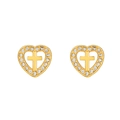 Orecchini a cuore dorati con croce in zirconia e design minimalista traforato - Stile Croce di Cuore (ZJ7808)