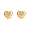 Dettaglio di orecchini a lobo a cuore dorati con pavé di zirconi bianchi lucidi - Stile Cuore Pieno (ZJ7809)