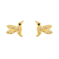 Dettaglio ravvicinato di orecchini a perno a forma di colibrì dorati con zirconi - Stile Colibrì (ZJ7813)