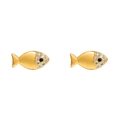 Dettaglio di orecchini a lobo a forma di pesce d'oro con zirconi e pietre nere - Stile Pesce (ZJ7815)