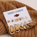 6-pair gold earring set with heart, butterfly, pearl studs and hoop earrings on card - Gold 6 Pairs Butterfly Heart Pearl Set (ZJ8874)