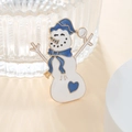 Christmas snowman brooch in gold alloy with blue and white enamel for winter holidays - Blue Scarf Snowman Style (ZJ8410)