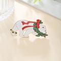 Detail of Christmas polar bear brooch with red bow and green rhinestone accents - Polar Bear Bow Style (ZJ8417)