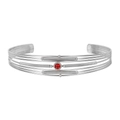 Polished stainless steel multi-layer cuff bracelet with red ruby and diamond accents - Silver Style with Red Main Stone (ZJ8622)