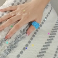 Blue striped clay ring with wavy texture handmade retro style worn on finger - Blue White Wavy Style(ZJ8113)