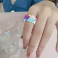 Retro colorful clay flower ring featuring white band with multi-color floral decorations - White Base Color Flower Style(ZJ8102)