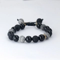 Adjustable men's beaded bracelet with black onyx, volcanic lava stone and grey magnesite - Adjustable Drawstring Mixed Color Stone Style(ZJ8934)