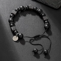 Pulsera ajustable para hombre con cuentas negras mate y piedra de lava sobre fondo de cuero - Estilo Piedra de Lava Negro Mate Ajustable(ZJ8935)