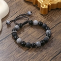 10mm Lavastein und schwarzer Achat Armband mit verstellbarem geflochtenem Seil - Schwarz-Weiß Strukturierter Mix Gewebter Stil (ZJ10634)