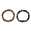 Tiger Eye and Black Hematite beaded bracelet set for couples with 8mm natural stone beads - Tiger Eye Obsidian Style (ZJ9134)