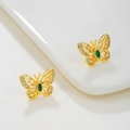 Orecchino a farfalla dorato con zircone verde e design traforato in filigrana - Stile a Forma di Farfalla Cava con Strass (ZJ9132)