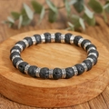 Pulsera de cuentas de piedra volcánica con espaciadores de greca plateada y textura natural - Estilo Lava Retro Espaciador Greca(ZJ16147)