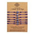 Set di sei braccialetti intrecciati blu navy con malocchio su carta display portafortuna - Stile Malocchio Corda Blu (ZJ6972)
