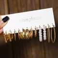 Lot de 6 paires de boucles d'oreilles vintage dorées avec créoles et perles blanches - Or 6 Paires Set Perles Géométriques (ZJ9035)