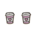 Detail shot of heart-patterned wooden coffee cup earrings with matte print finish - Heart Coffee Cup Style (ZJ9527)