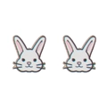 Detalle de pendientes de madera con forma de conejo de dibujos y colorido diseño UV - Conejo Estilo Q Blanco Azul (ZJ9518)