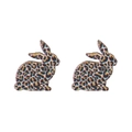 Detalle de pendientes de madera con forma de conejo y estampado de leopardo de colores - Conejo Estampado Leopardo (ZJ9520)