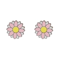Detalle de pendientes de margarita rosa con centro amarillo y pétalos blancos finos - Estilo Margarita Rosa (ZJ9526)