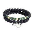 Lava stone bead bracelet set with silver Africa map pendant and green accent stones - Africa Map Lava Stone Style (ZJ10898)