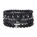 5-piece men's bracelet set with matte black beads and silver hematite stone accents - Black Silver Mix Combination Style (ZJ11087)