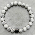 Minimalist 8mm white turquoise beaded bracelet with black marble texture for men - White Turquoise Texture Style (ZJ9851)