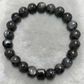 Macro detail of natural stone beads with smooth texture and black metal spacer bead - Dark Grey Natural Stone Texture Style (ZJ9855)