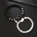 Magnetic couples bracelets with volcano stone, opal beads and Yin Yang heart charms - Magnetic Yin Yang Couple Style (ZJ9779)