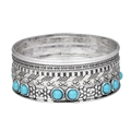Boheemse retro zilveren metalen armbandenset met turquoise stenen in etnische stijl - Retro Zilver Turquoise Decor Stijl (ZJ9967)