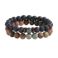 Men's volcanic lava rock and matte colorful natural stone bead bracelet set - Lava Multicolor Stone Style (ZJ10894)
