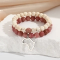 Natural stone bead bracelet set with silver stainless steel Africa map charm on stones - White Turquoise Africa Map Style (ZJ10897)