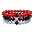 Set of three 8mm beaded bracelets in red, white turquoise, and black onyx for men - Red Black White Turquoise Style (ZJ10089)